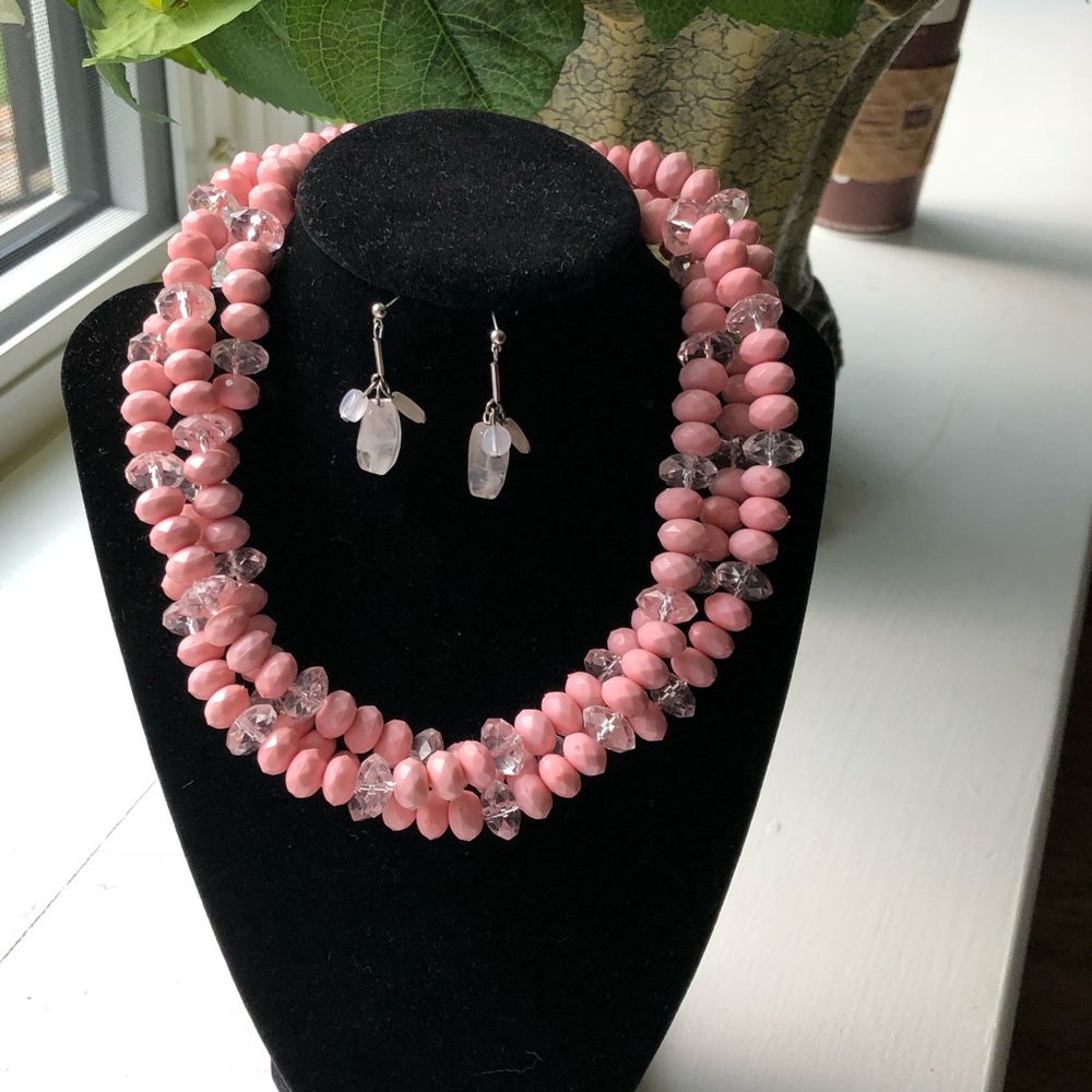 Necklace and earrings.